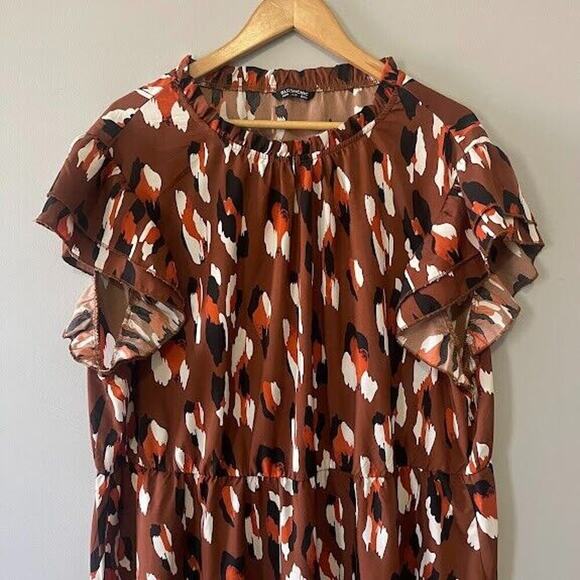 Bloom Chic Plus Size 26 Dress Brown Animal Print High Neck Ruffles - Picture 2 of 7